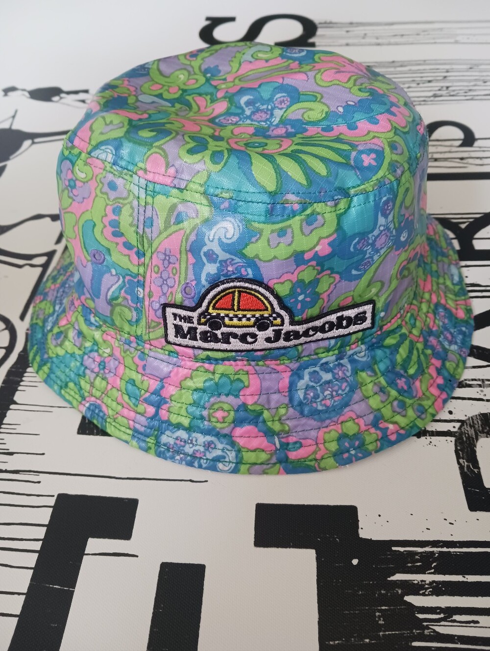 Vintage Marc Jacobs Bucket Hat, One Size, Floral Nylon, and White Terry Cotton